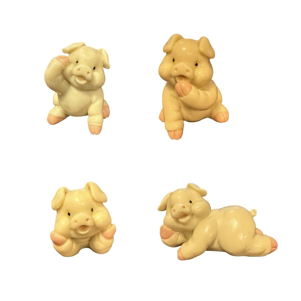 4 Pig Figurines Plastic/Resin Adorable Collector Pigs